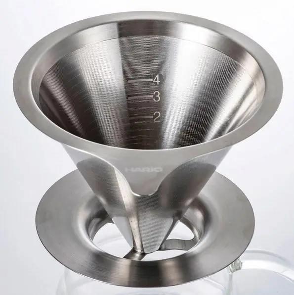Металевий пуровер воронка для приготування кави Hario V60 02 Double Mesh 400 мл компактний з ручкою, фото 1