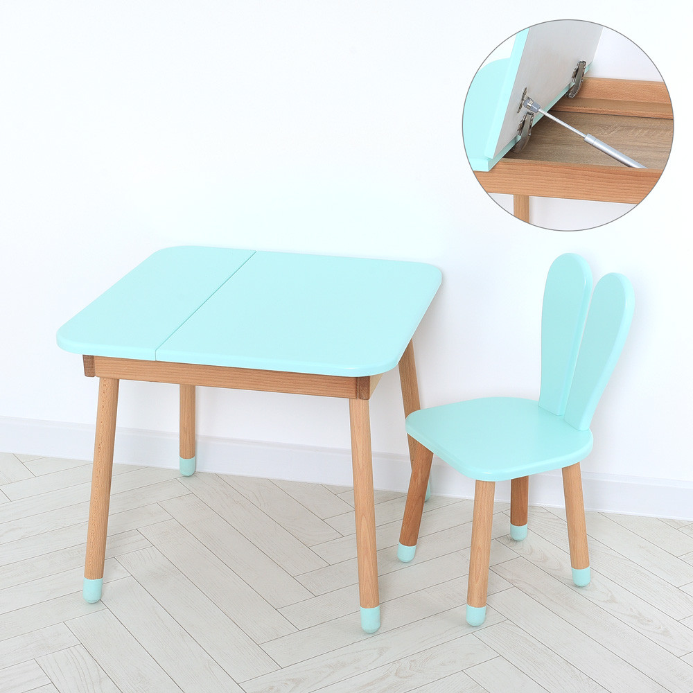 Столик 04-025B-DESK (1шт) зі стільчиком, ящик, зайчик, бірюзовий, фото 1