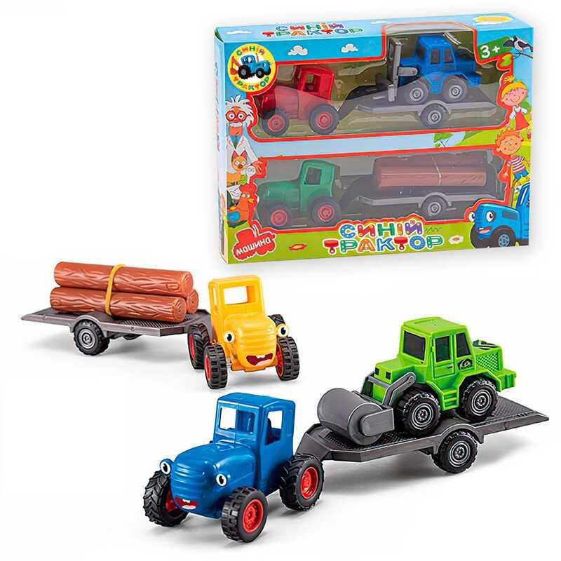 Набір тракторів 2 трактори, причеп, герої, інерція, 25*17 см, в кор. 17*25*6 см /72-2/, фото 1