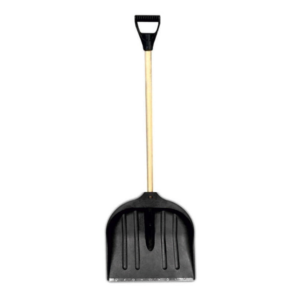 Лопата для снігу/зерна пластикова з оцинкованою планкою Standard 490×495 мм з дерев'яним держаком (чорна)