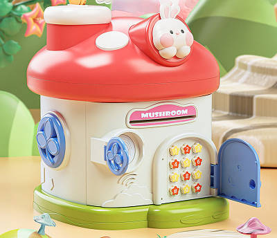 Іграшкова скарбничка грибочок дитині Оригінальний сейф банкомат Відкривається кодом пальцем Вміщує купюри монети