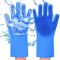 Перчатки для кухни Kitchen Gloves Голубые / Силиконовые перчатки для мытья посуды