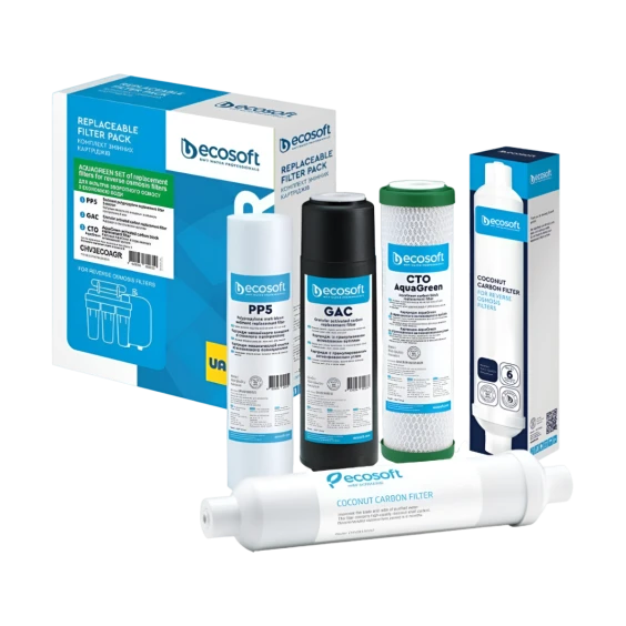 Комплект з 4 картриджів для фільтра зворотного осмосу Ecosoft Absolute без мінералізатора