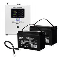 Аварійний комплект Гібридний ДБЖ/інвертор Volt Polska SINUS PRO 2000 S 24/230V 1400/2000W + 2 шт Акумулятор VOLT VRLA 100Ah 12V