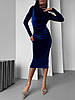 Синя жіноча красива вечірня оксамитова сукня по фігурі довжини міді на блискавці, фото 5