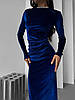 Синя жіноча красива вечірня оксамитова сукня по фігурі довжини міді на блискавці, фото 6