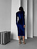 Синя жіноча красива вечірня оксамитова сукня по фігурі довжини міді на блискавці, фото 9