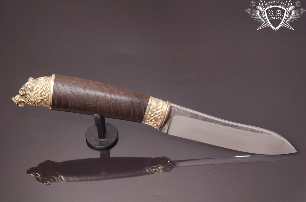 Ніж ручної роботи «Скіф» 130х30х4.5мм з нержавіючої сталі та руків'ям з горіха, фото 1