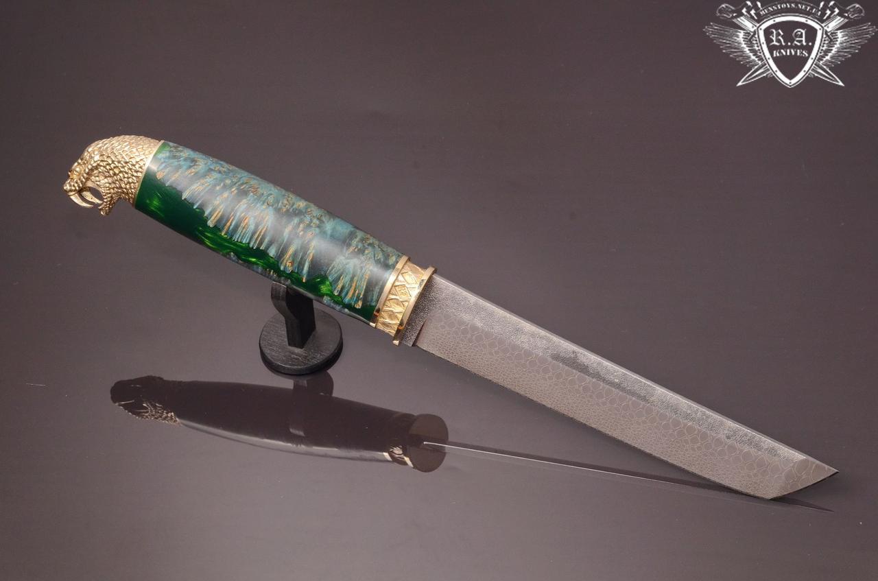 Ніж ручної роботи «Тропічний змій» 165х28х4.2мм з нержавіючої сталі та руків'ям з гібрида, фото 1