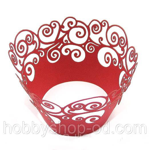 Ажурна накладка для декору кексів, мафінів, капкейків, червоний, фото 1