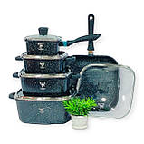 Набір каструль із гранітним покриттям Top Kitchen TK-00205 чорний, набір посуду для індукційних плит, фото 3