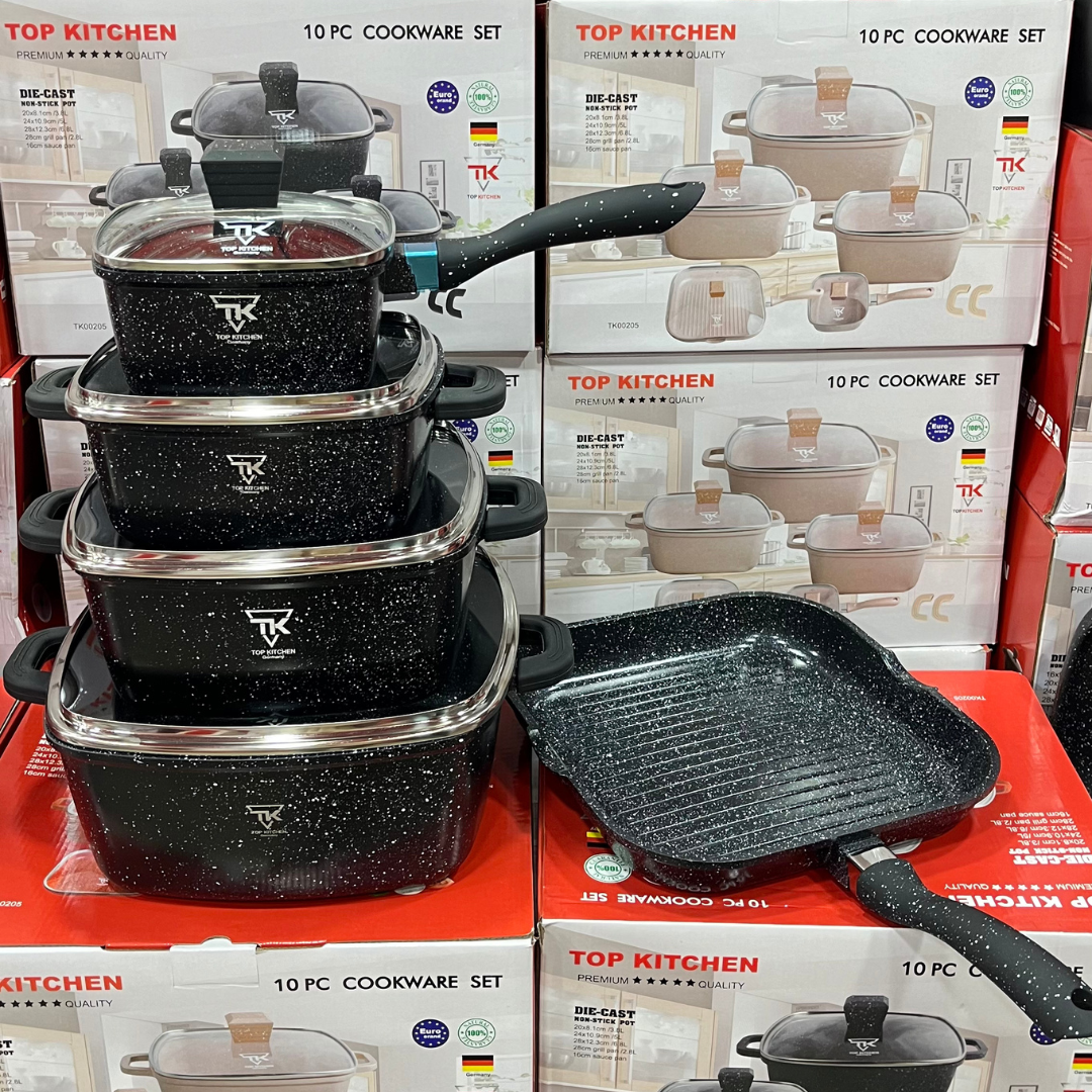 Набір каструль із гранітним покриттям Top Kitchen TK-00205 чорний, набір посуду для індукційних плит