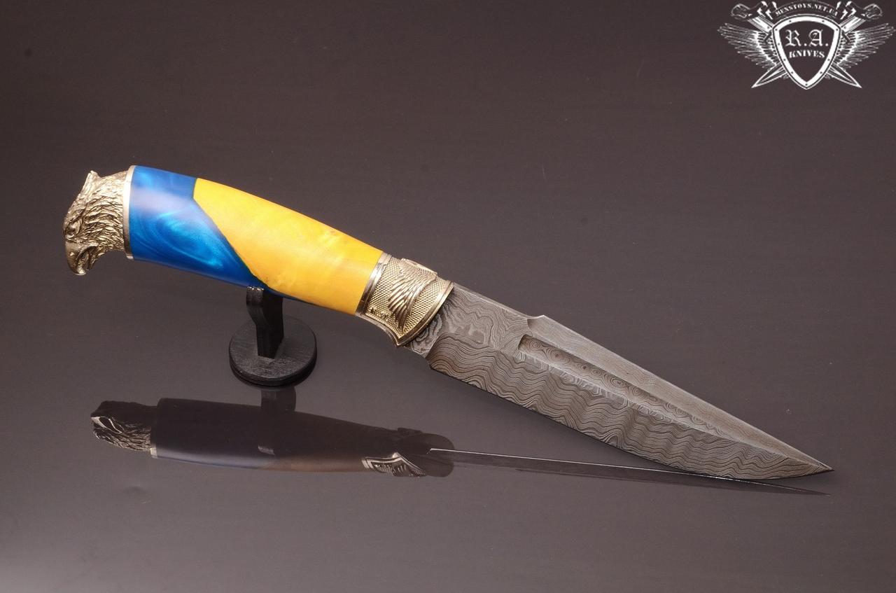 Ніж ручної роботи «Вільний сокіл» 150х34х4.4мм з дамаської сталі та руків'ям із гібрида, фото 1