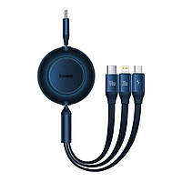Кабель Baseus Bright Mirror 2 Series Retractable 3-in-1 Fast Charging  Data Cable Type-C to M+L+C 100W 1.1m Blue