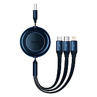 Кабель Baseus Bright Mirror 2 Series Retractable 3-in-1 Fast Charging  Data Cable USB to M+L+C 3.5A 1.1m Blue