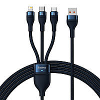 Кабель Baseus Flash Series Ⅱ One-for-three Fast Charging Data Cable USB to M+L+C 66W 1.2m Blue