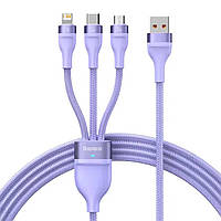 Кабель Baseus Flash Series Ⅱ One-for-three Fast Charging Data Cable USB to M+L+C 66W 1.2m Purple