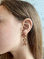 Діор сережки червоні довгі / Сережки з логотипом і камінням / Сережки з підвісками