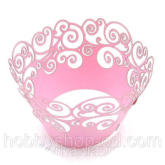 Ажурна накладка для декору кексів, мафінів, капкейків, рожевий, фото 1