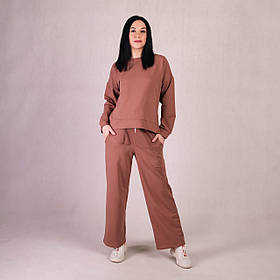 Зручний однотонний спортивний костюм для майбутніх мам двонитка розмір 46/48 (M/L) Tiana Коричневий