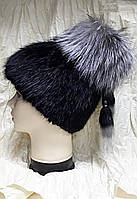 Хутряна шапка з норки на плетеній основі з верхом з чорнобурки
