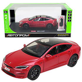 Машинка металева Tesla Model S Electrocar Тесла Модель S Електрокар червона 1:24 зарядна станція звук світло відч двері капот