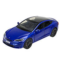 Машинка металева Tesla Model S Electrocar Тесла Модель S Електрокар синя 1:24 зарядна станція звук світло відч двері капот, фото 4