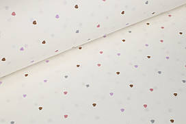 Ранфорс Дрібні сердечка рожеві, бузкові, сірі, коричневі на білому