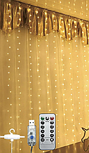 Гірлянда-штора Chomik, 3х3 м, 300 LED теплий білий, USB з пультом