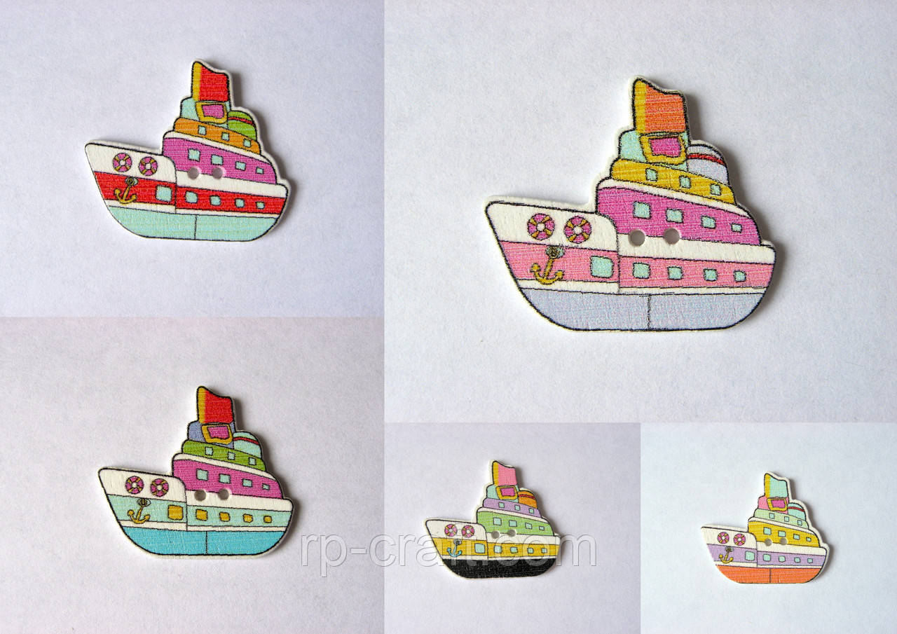 Гудзик дерев'яний, декоративний. Пароход, 26х30 мм, фото 1
