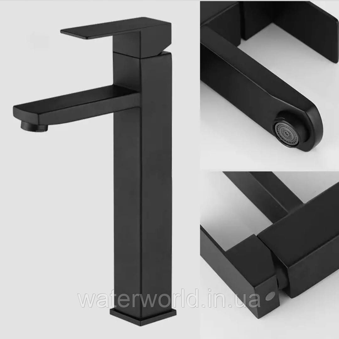 Високий змішувач для умивальника WEZER PRO11-02-Black чорного кольору