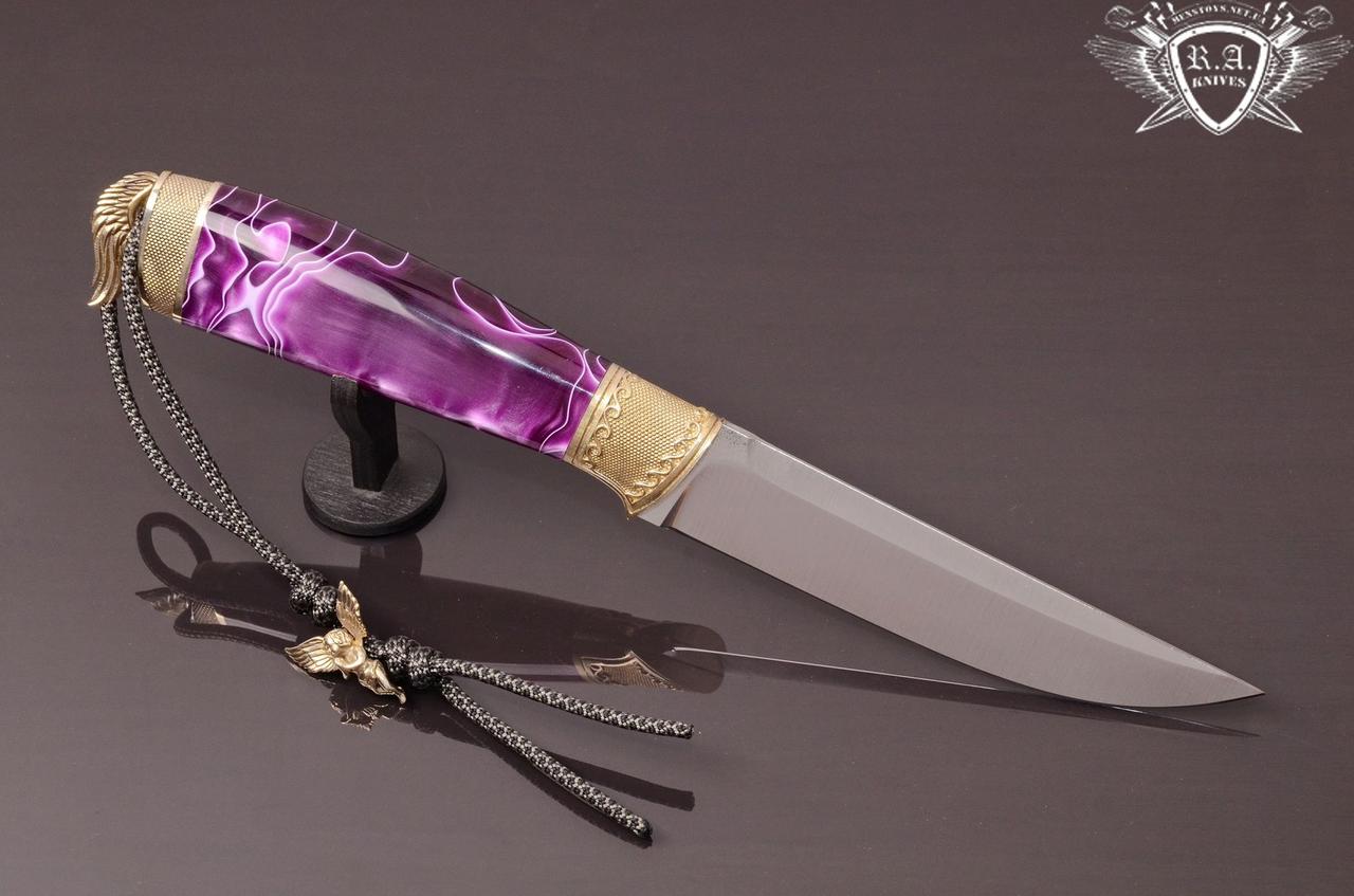 Ніж ручної роботи «Крила» 130х29х4.5мм з нержавіючої сталі та руків'ям з акрилу, фото 1