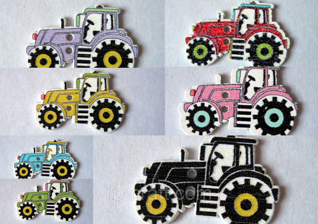 Гудзик дерев'яний, декоративний. Трактор, 21х30 мм, фото 1