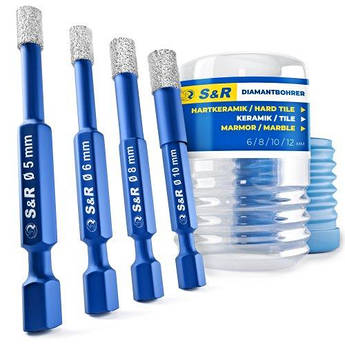 Набір алмазних свердел для скла та кераміки S&R Hex 1/4" 4 шт.