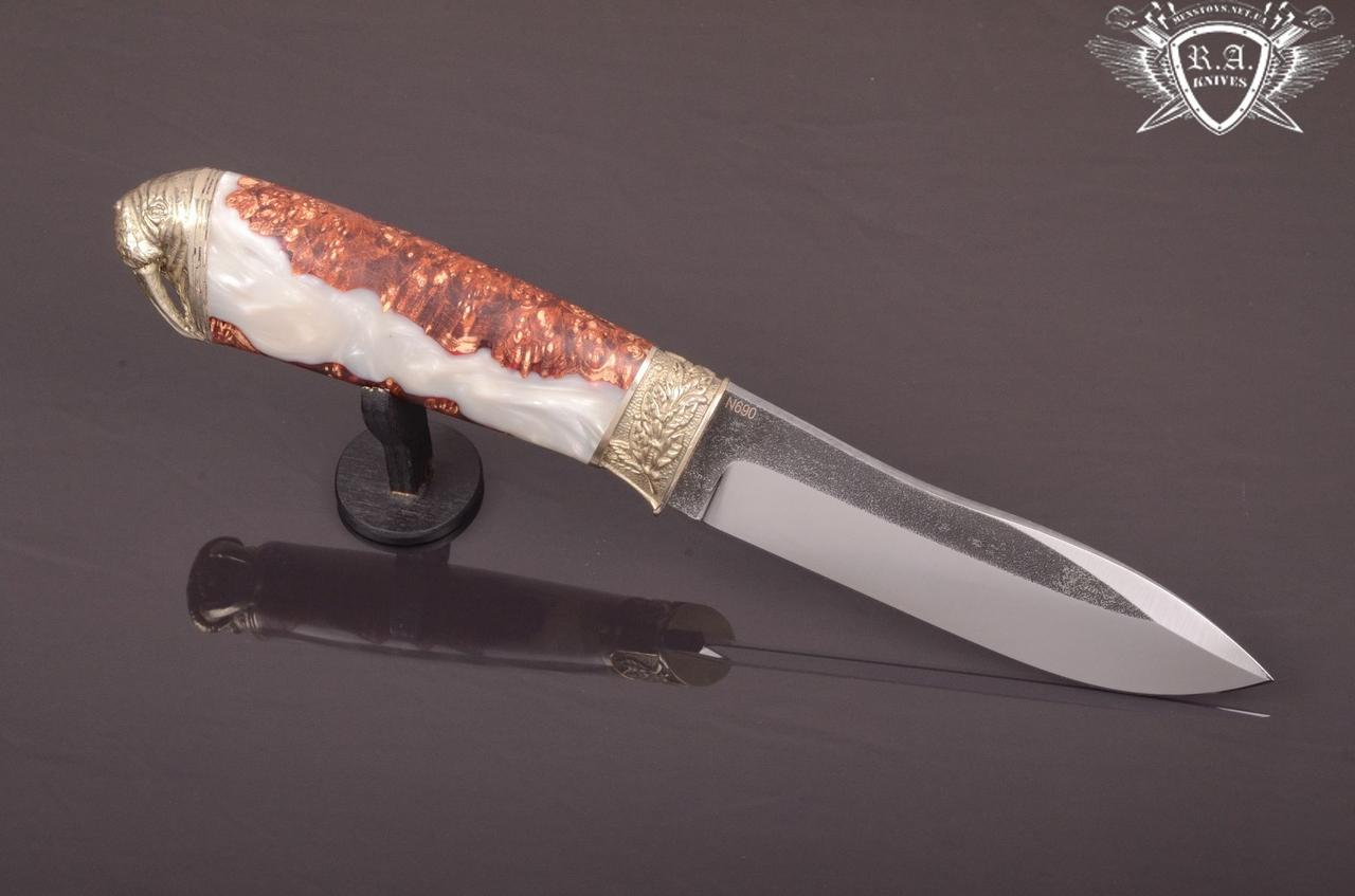 Ніж ручної роботи «Морж» 130х30х4.8мм з нержавіючої сталі та руків'ям з гібрида, фото 1