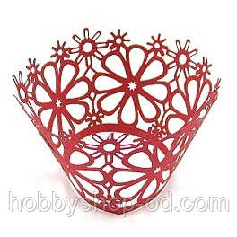 Ажурна накладка для декору кексів, мафінів, капкейків, червоний, фото 1