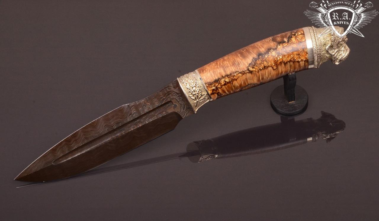 Ніж ручної роботи «Мастиф» 160х37х4.3мм з дамаської сталі та руків'ям з гібрида, фото 1