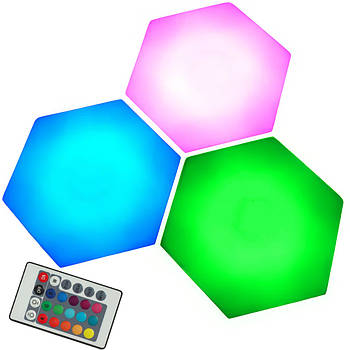 Модульна настінна світлодіодна лампа RGB 3 шт. з живленням батарейок та пультом керування LY-738