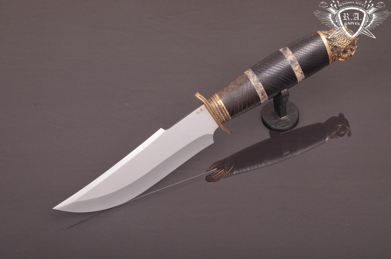 Ніж ручної роботи «Пугач 3» 155х39х2.4мм з інструментальної сталі та руків'ям з мореного дуба+кап клена, фото 1