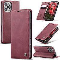 Чохол книжка Caseme з магнітом для iPhone 16 Pro бордовий гаманець
