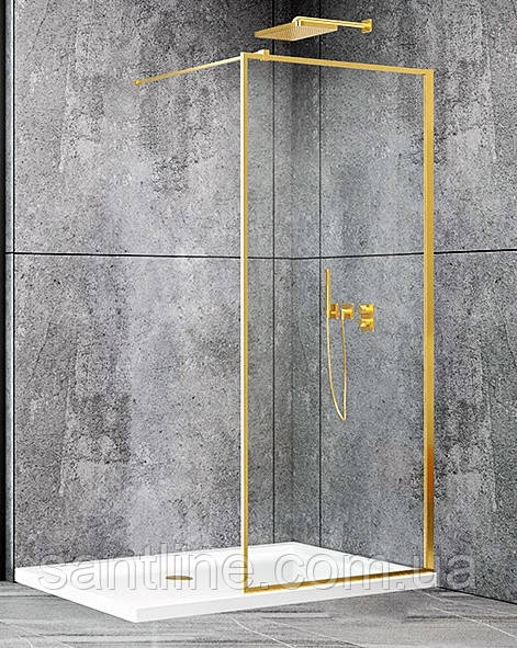 Душова стінка DUSEL Walk-In WL172G Gold 100х200 см золотий профіль нерухоме прозоре скло 8 мм, фото 1