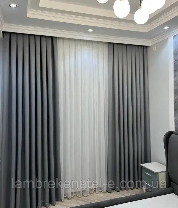 Комплект готових штор 2+2 м у зал, із шифоновою тюллю