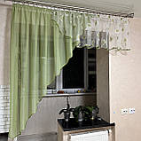 Зелена тюль. Зелена коротка тюль. Зелена тюль на кухню. Занавіски на кухню. Штори в кухню, фото 5