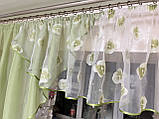 Зелена тюль. Зелена коротка тюль. Зелена тюль на кухню. Занавіски на кухню. Штори в кухню, фото 6