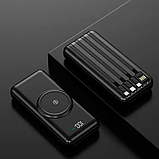 Повербанк Warmsof 20000mAh Чорний з безпровідною зарядкою та LED-дисплеєм + вбудовані проводи, фото 4