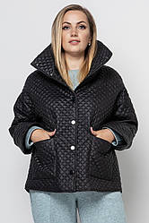 Утеплена стьобана куртка великих розмірів чорна