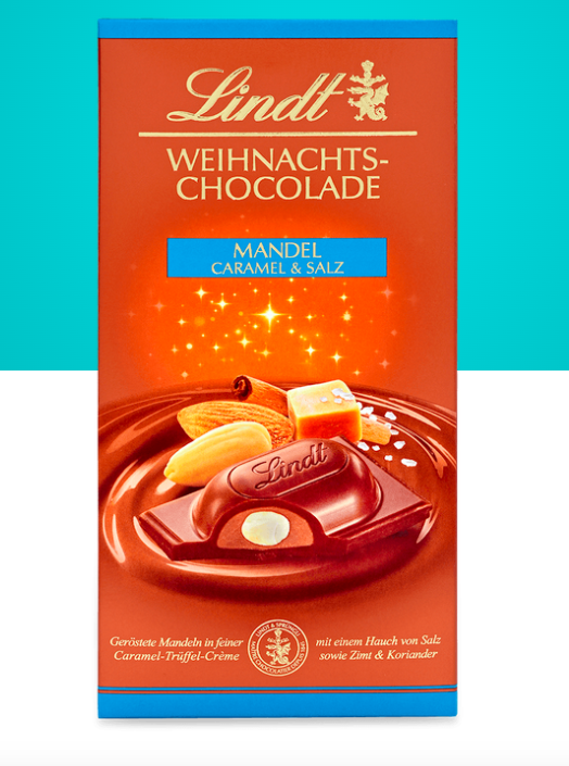 Різдвяний шоколад солона карамель з мигдалем Lindt 100 гр. Швейцарія