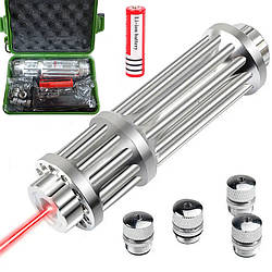 Потужна лазерна указка RESTEQ червона, дальність 10 км, акумулятор, зарядка, насадки