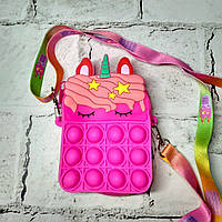 Сумочка міні силіконова дитяча Єдиноріг Unicorn Поп іт 11х8 Малинова 8967-2
