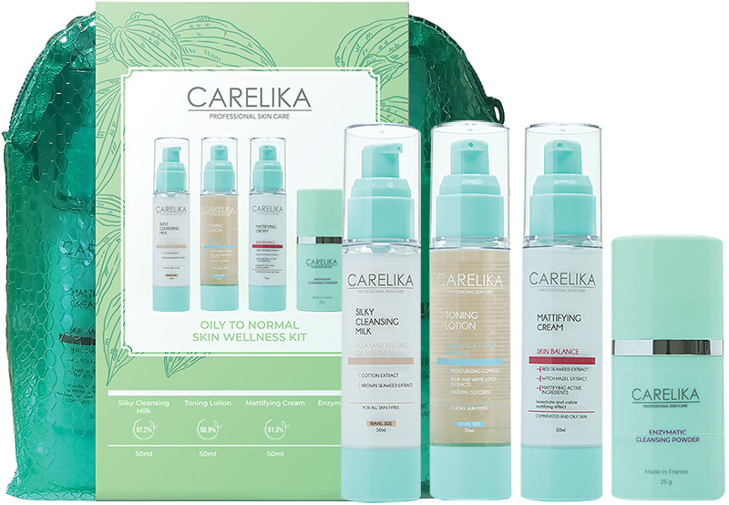 Набір для жирної та нормальної шкіри обличчя Skin Welness CARELIKA, (50 мл/50 мл/50 мл/25г)